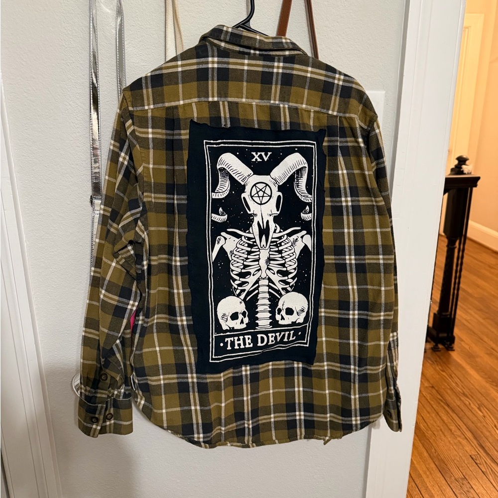 Plaid Flannel Shirt with Graphic Patch
